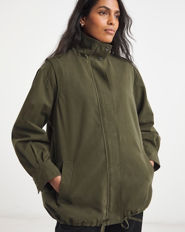 Khaki Funnel Neck Lyocell Jacket