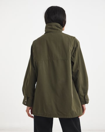 Khaki Funnel Neck Lyocell Jacket