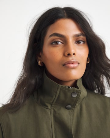 Khaki Funnel Neck Lyocell Jacket