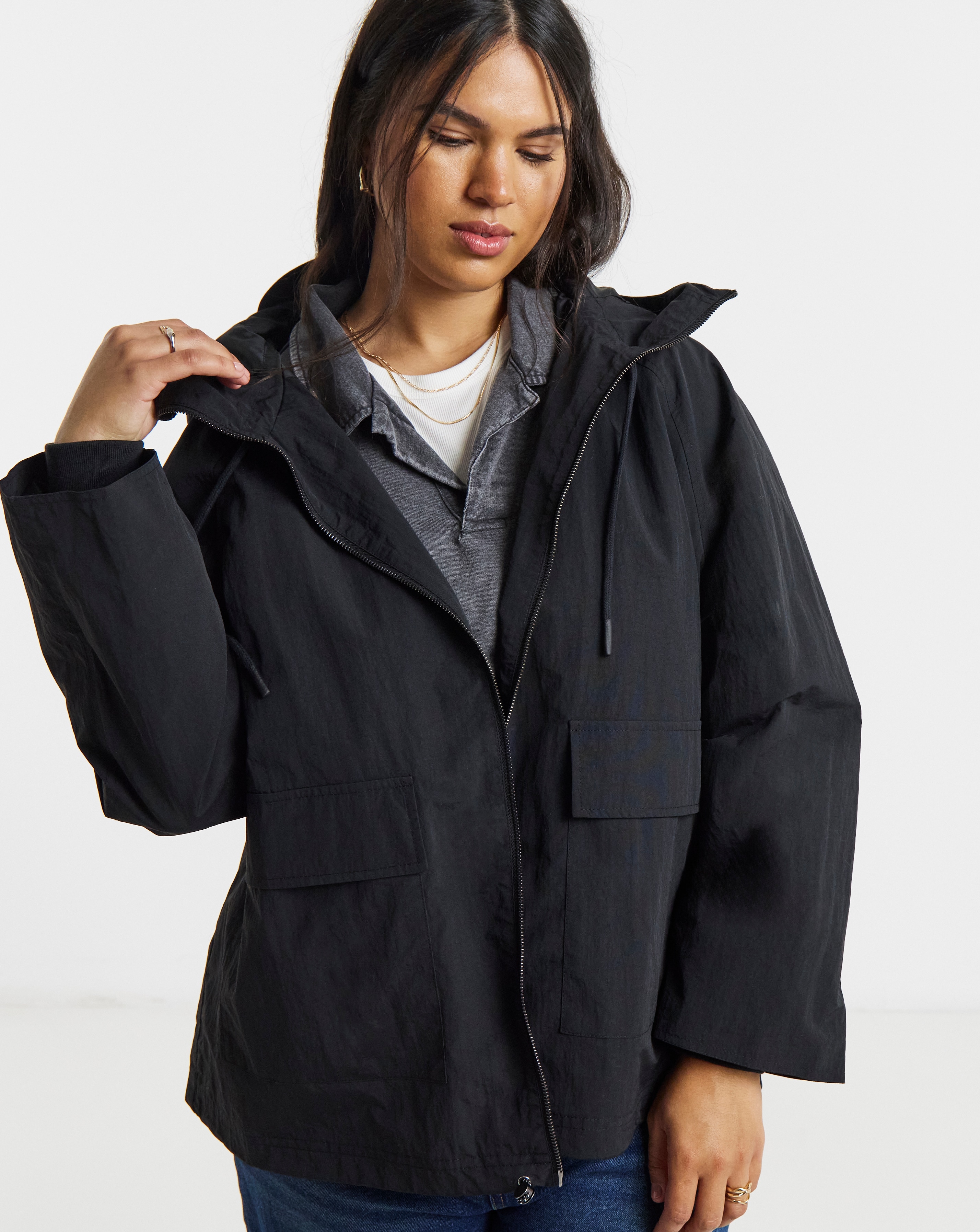New In - Black Lightweight Tech Parka