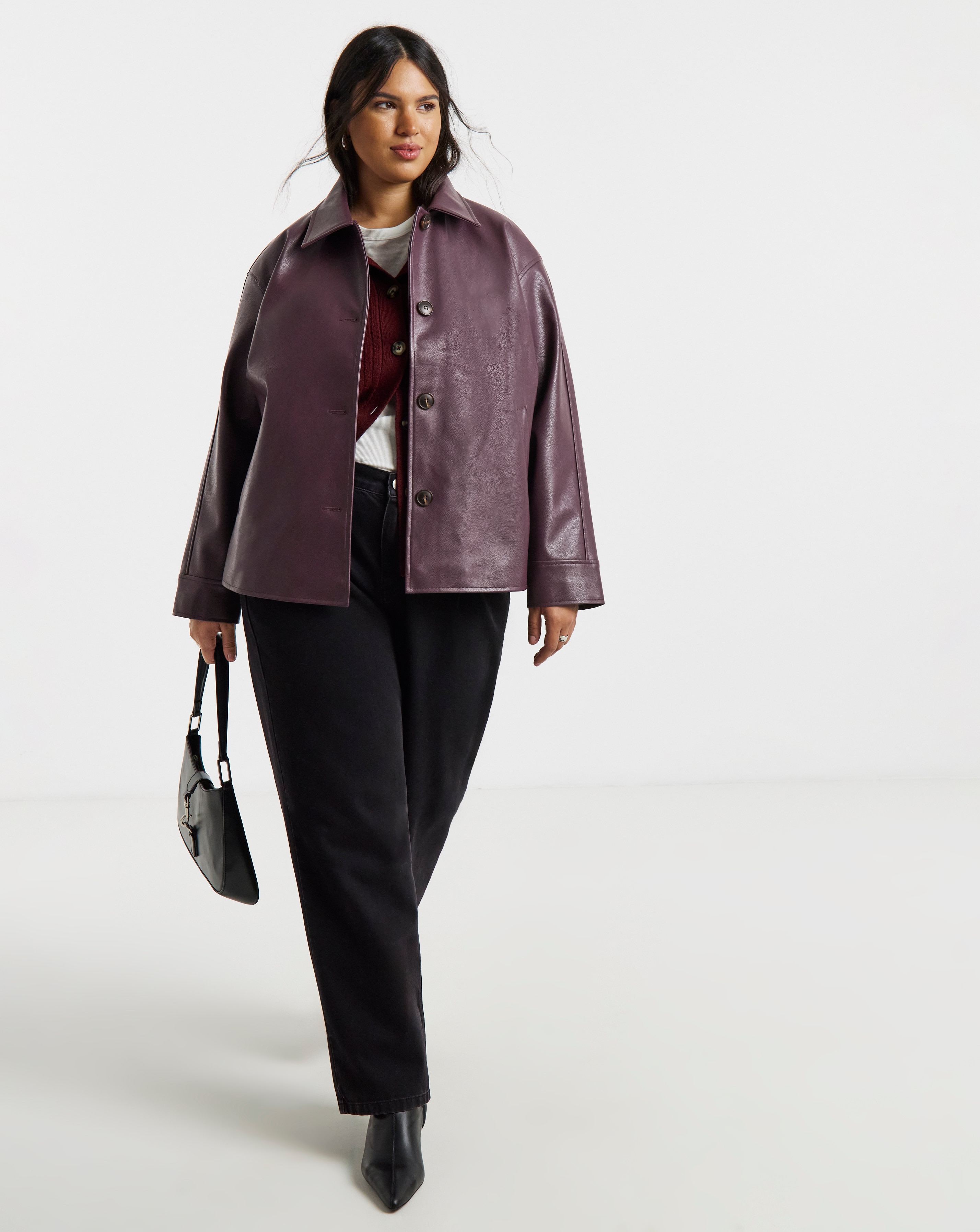 New In - Blackcurrant Faux Leather Button Shacket