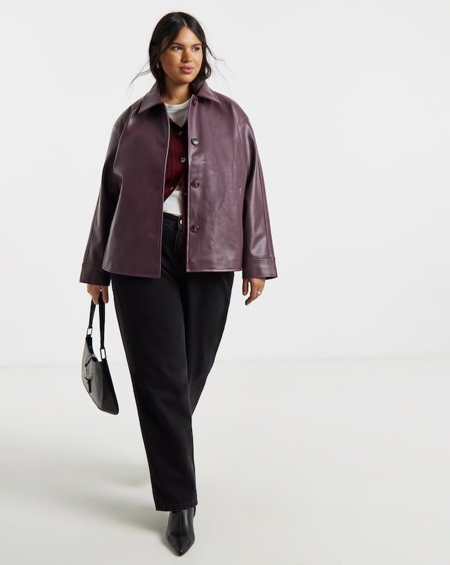 Blackcurrant PU Button Through Shacket
