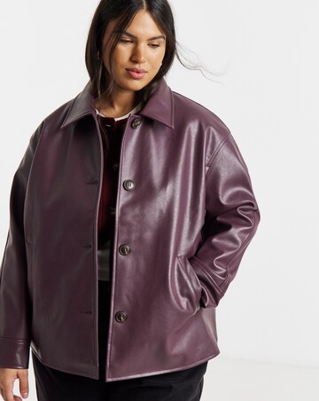 Blackcurrant Faux Leather Button Through Shacket