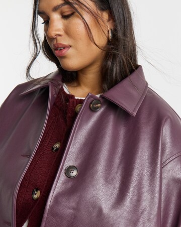 Blackcurrant Faux Leather Button Through Shacket