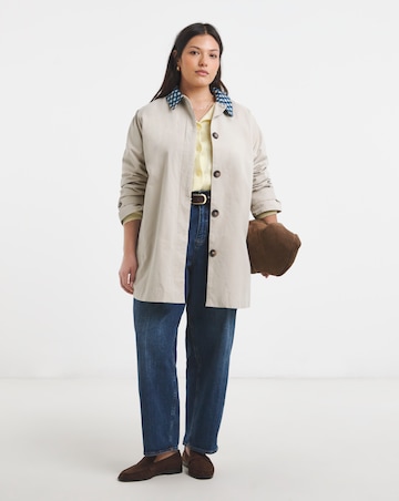 Stone Checked Collar Car Coat