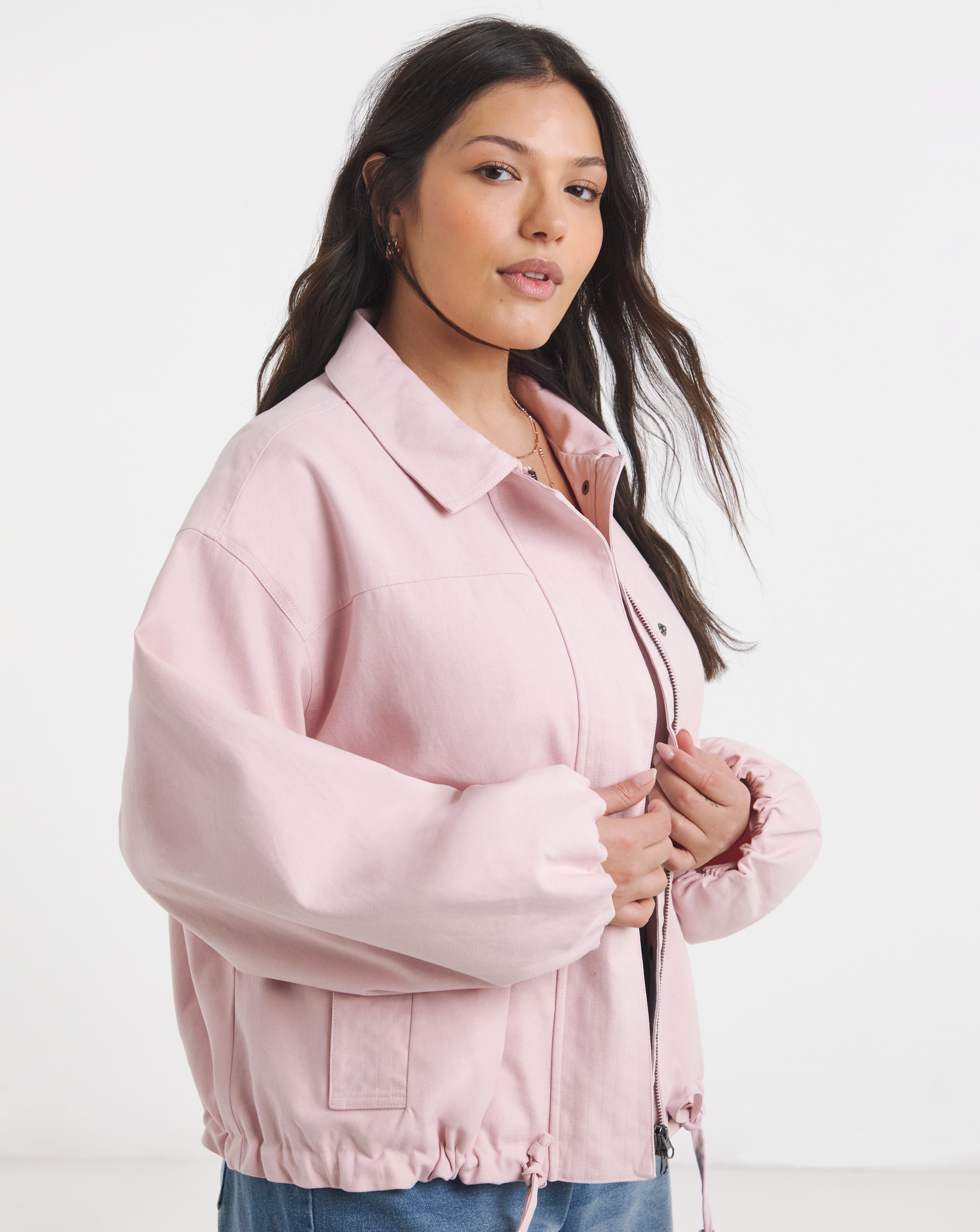 New In - Pink Cotton Lyocell Short Parka Jacket