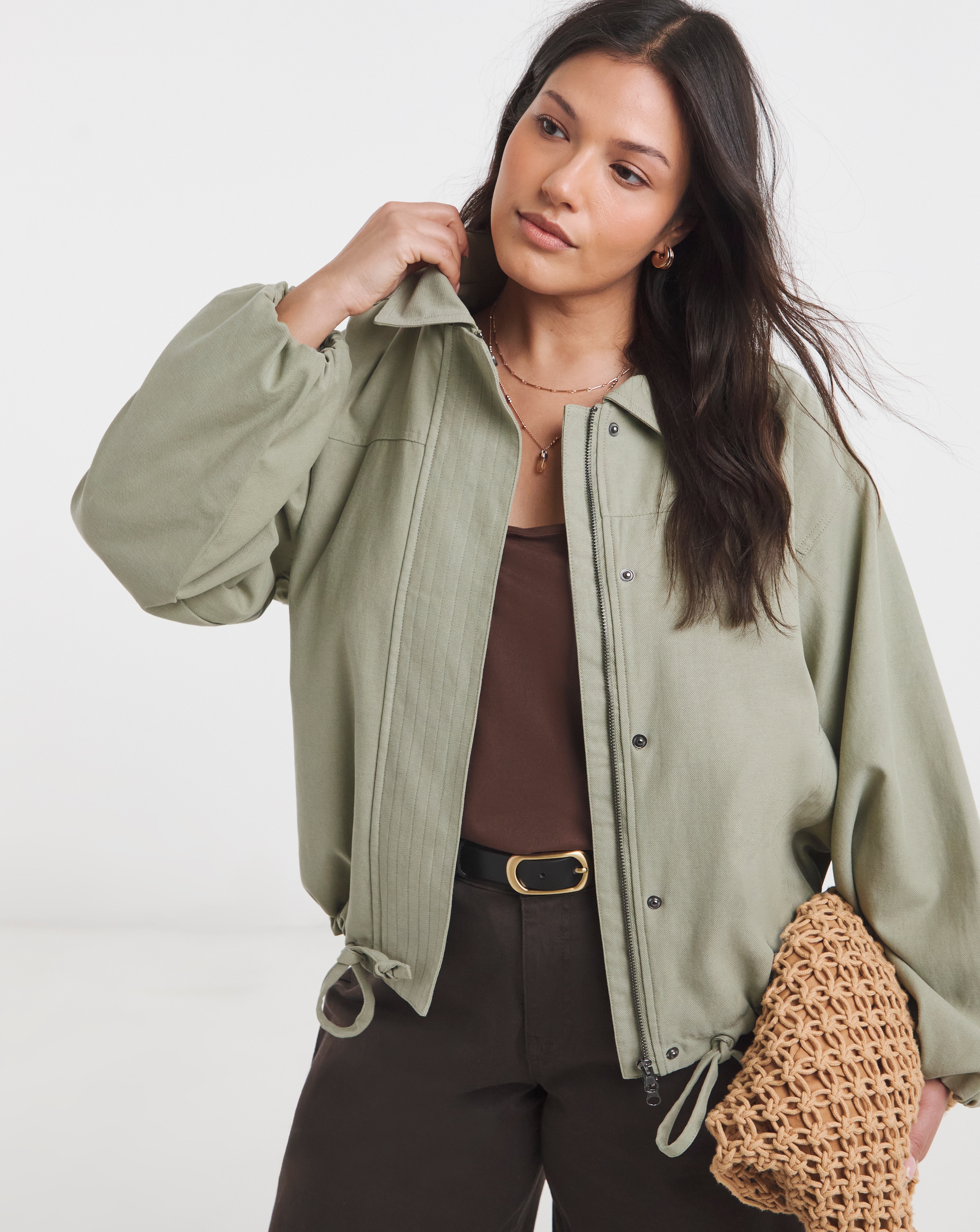 New In - Sage Cotton Lyocell Short Parka Jacket