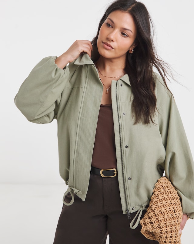Simply Be Sage Cotton Lyocell Short Parka Jacket