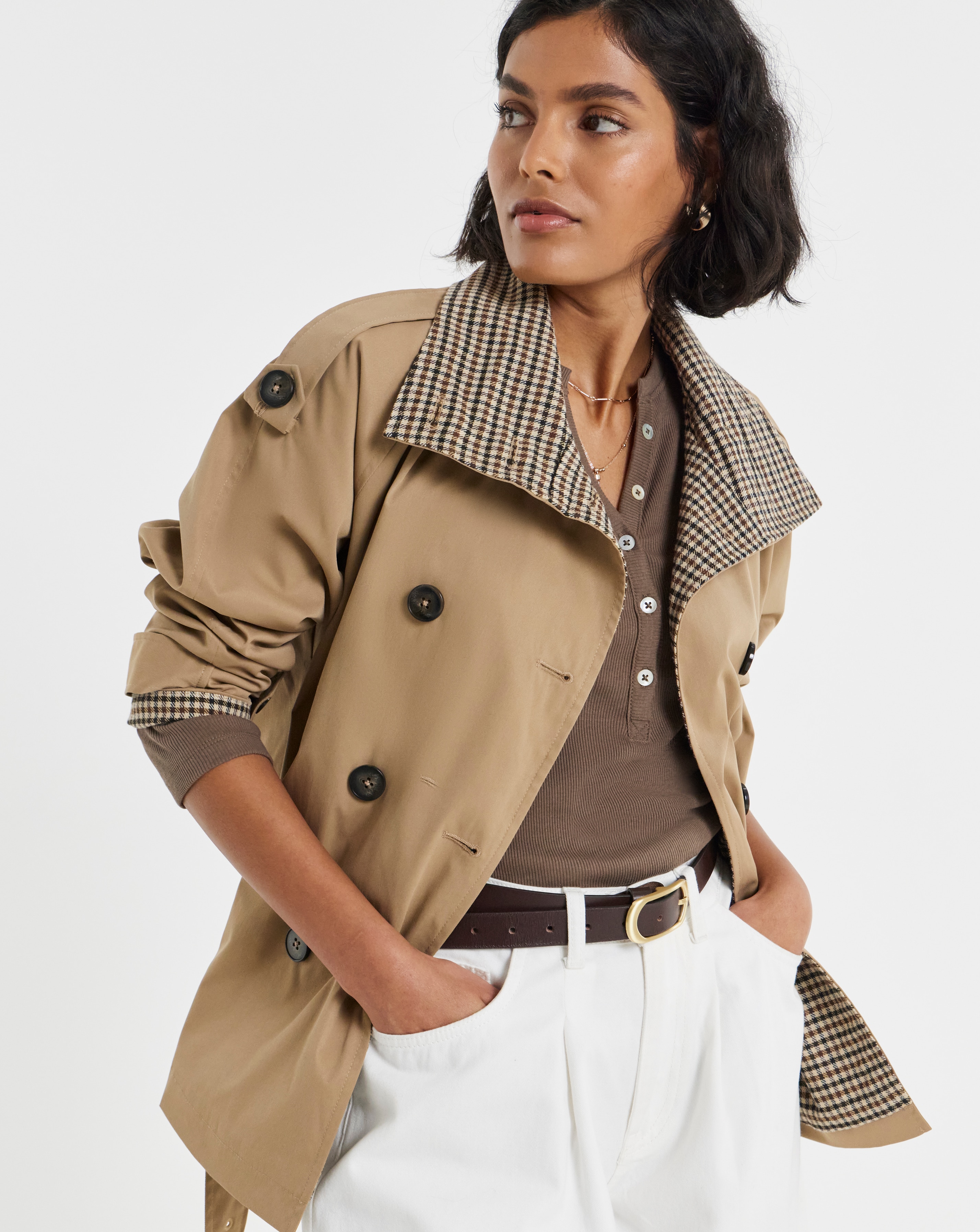 New In - Camel Dropped Waist Trench