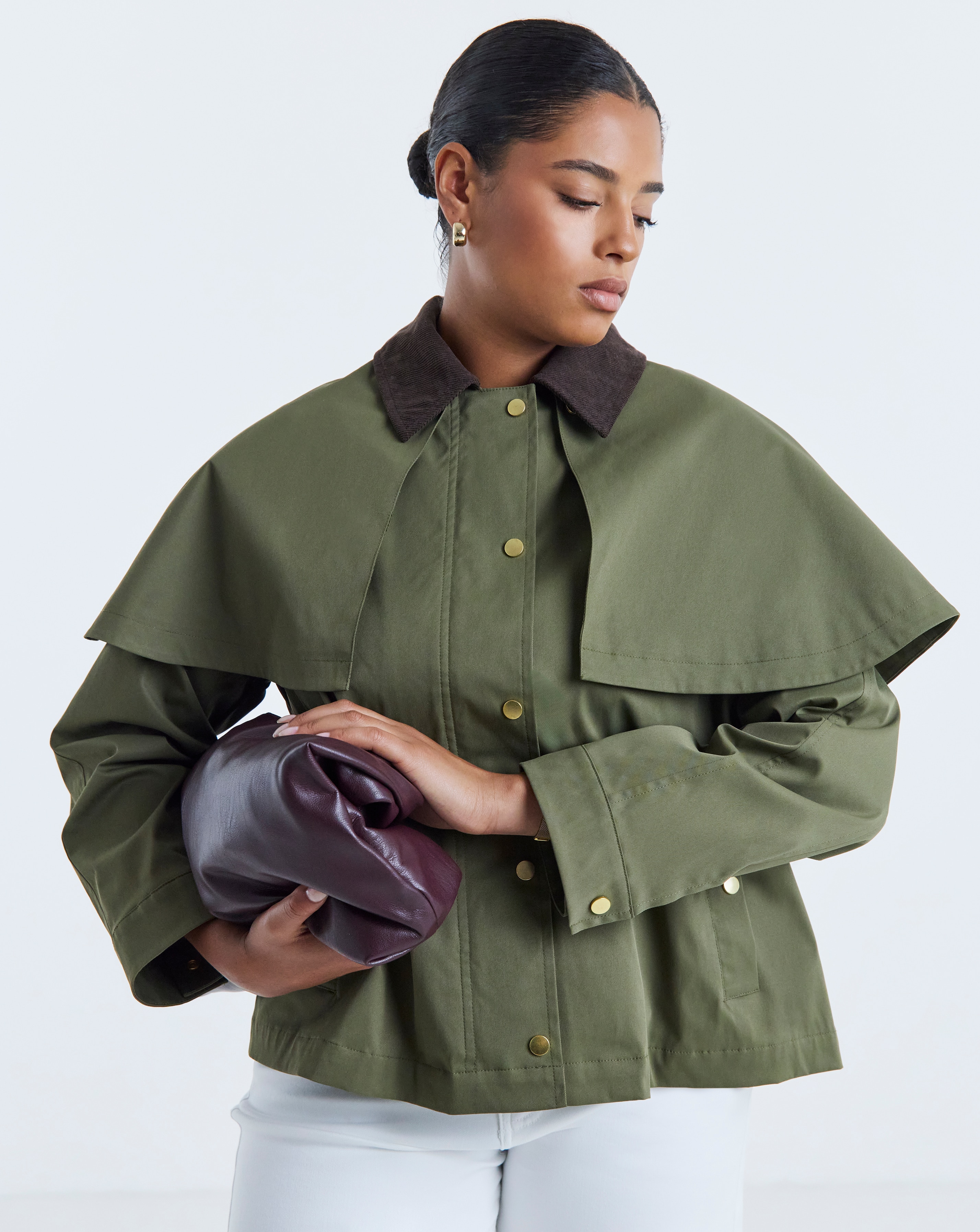Olive Cord Collar Cape Jacket