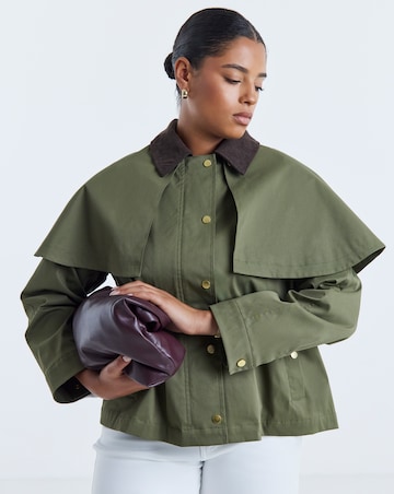 Olive Cord Collar Cape Jacket