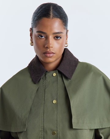 Olive Cord Collar Cape Jacket