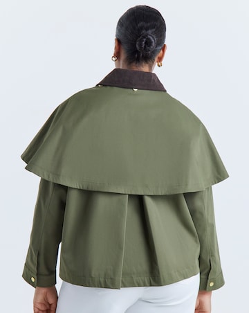 Olive Cord Collar Cape Jacket