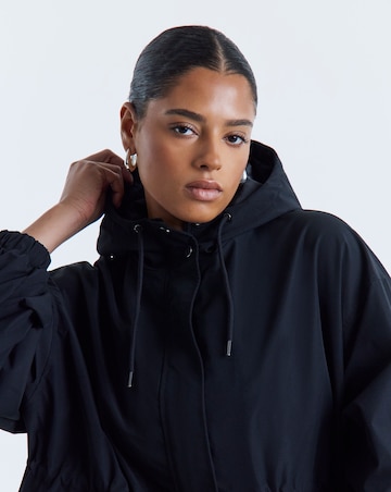 Black Hooded Swing Parka Jacket