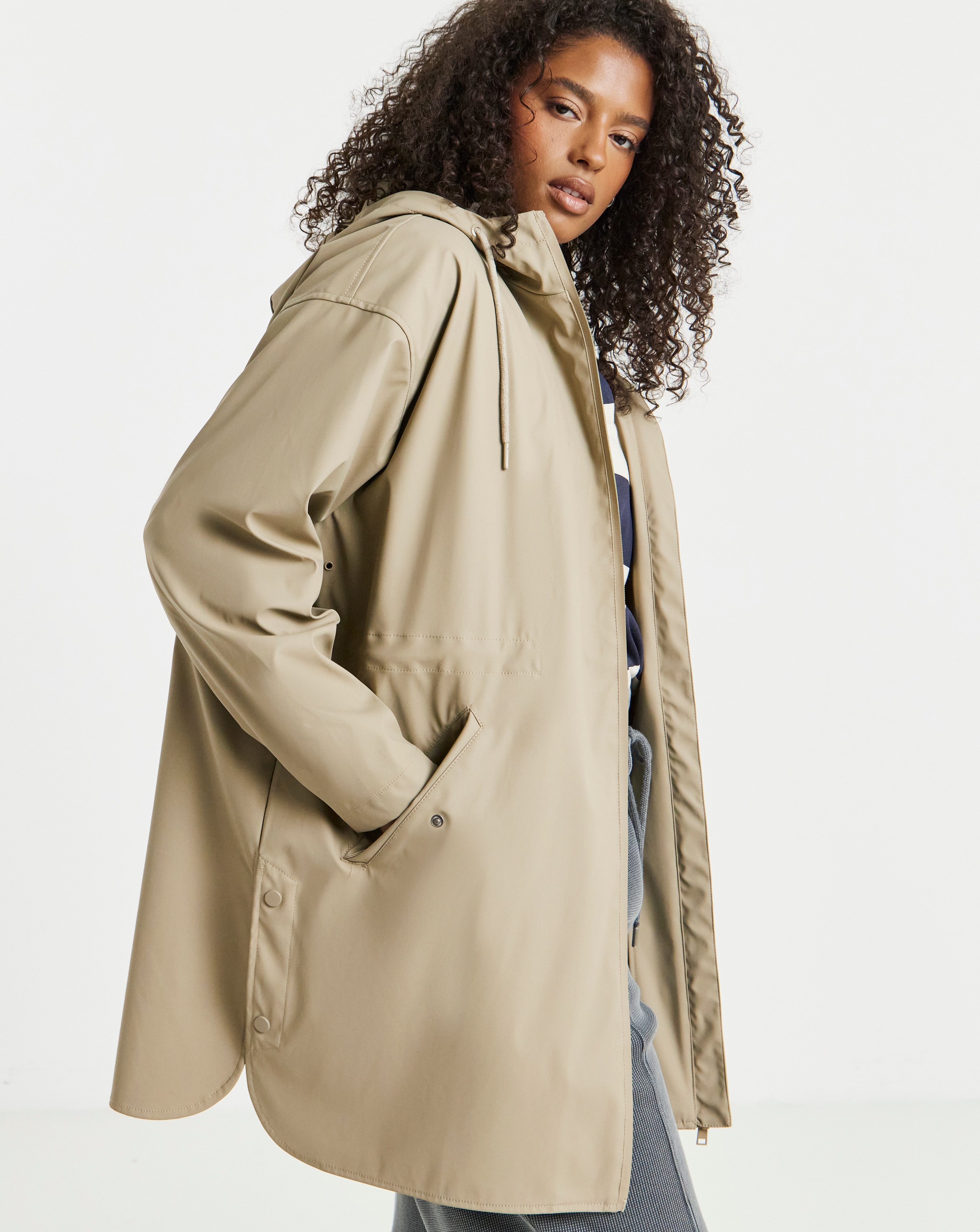 Neutral Coated Longline Raincoat