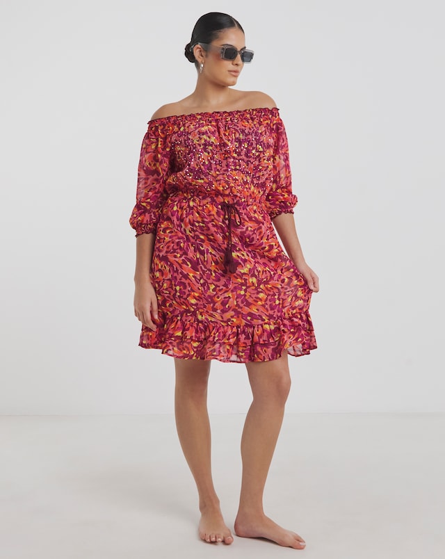 Figleaves Curve Cancun Embellished Bardot Mini Beach Dress