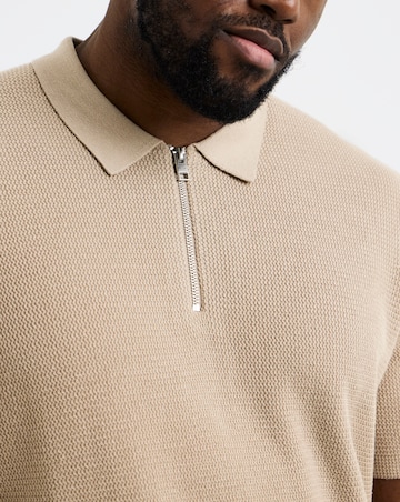 Jack & Jones Max Knitted Zip Polo - Natural