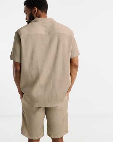 Jack & Jones Harrison Textured Shirt & Short Set - Natural