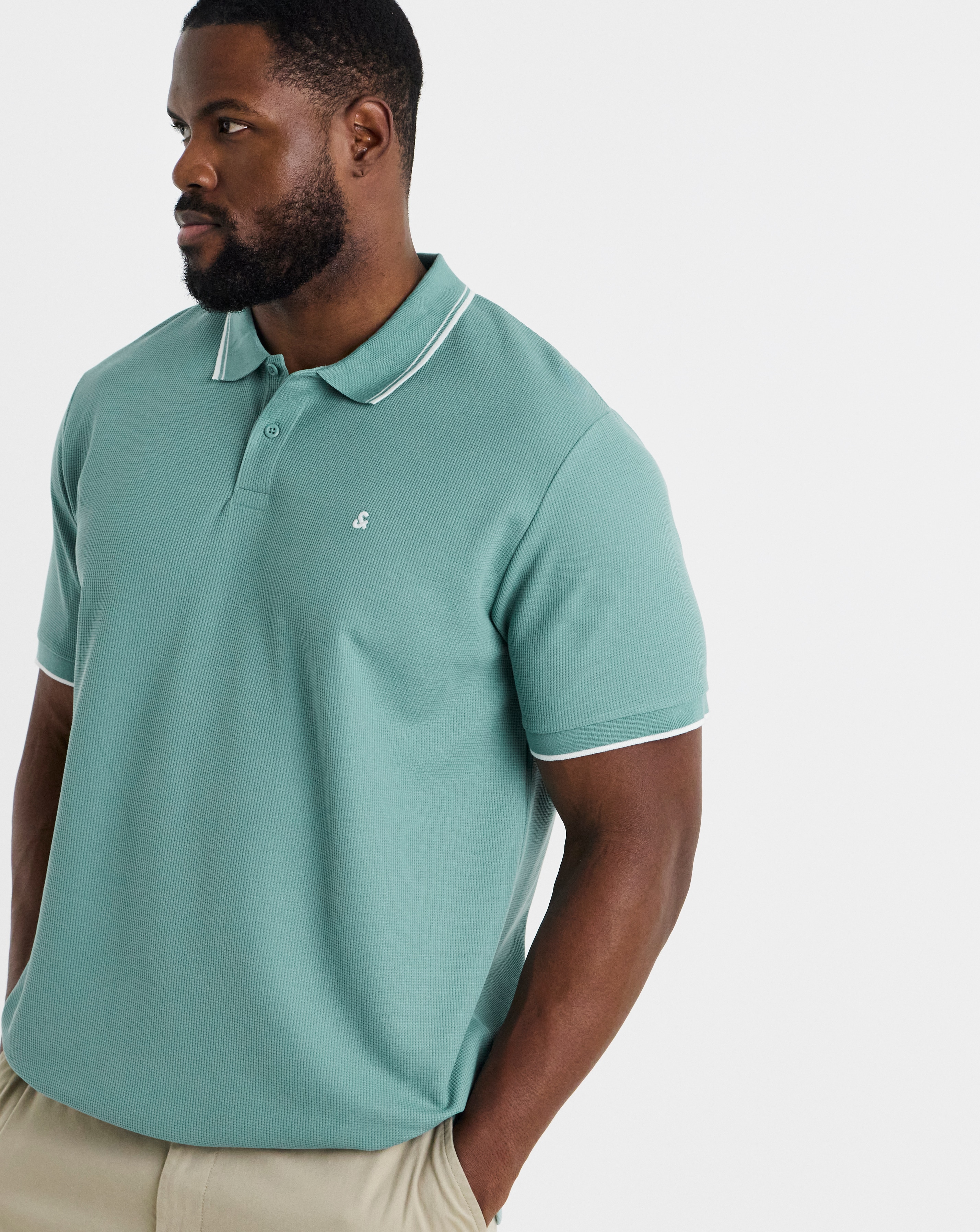 New In - Jack & Jones Austin Waffle Polo - Teal