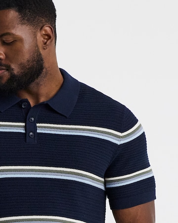 Jack & Jones Maine Knitted Stripe Polo - Navy