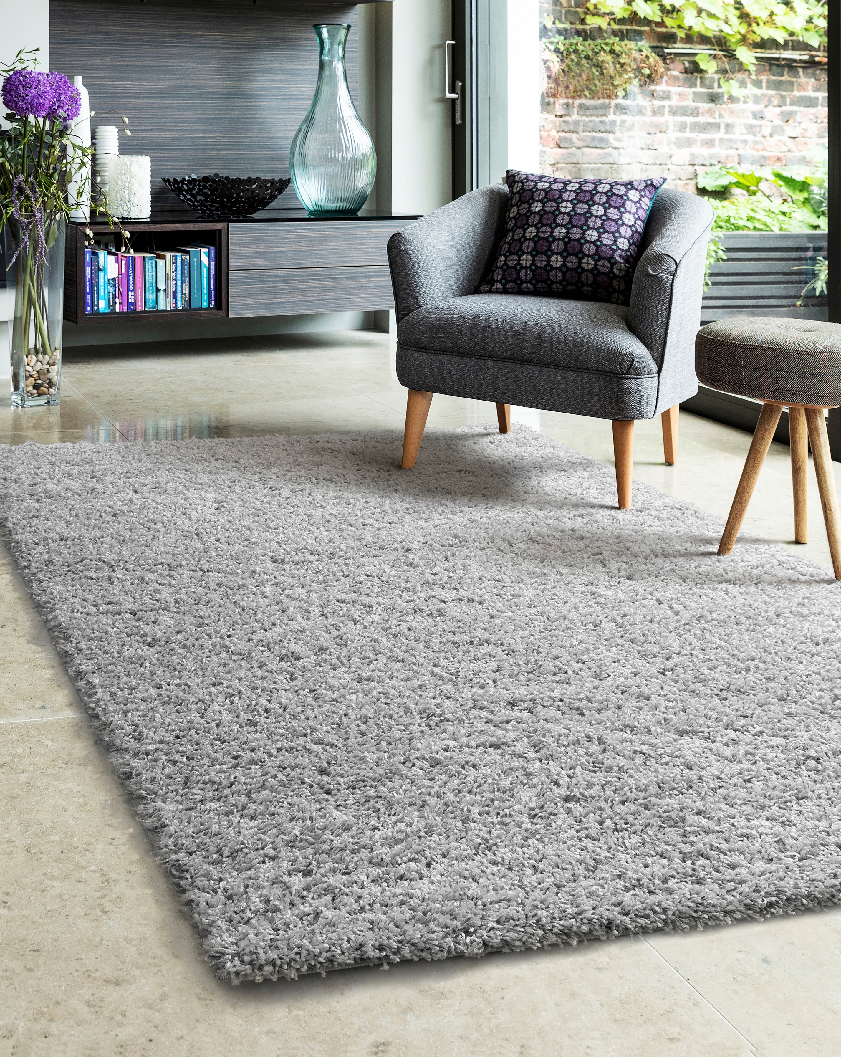Jazz Shaggy Cosy Rug - Silver