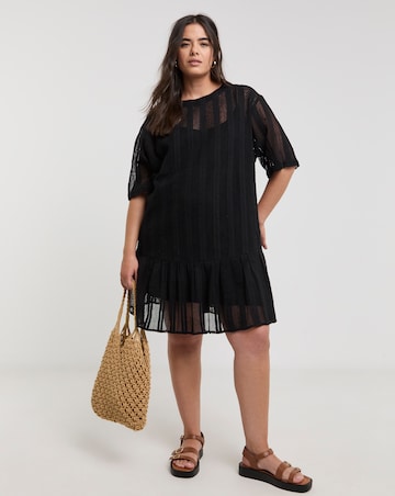 Native Youth Stripe Crochet Peplum Dress