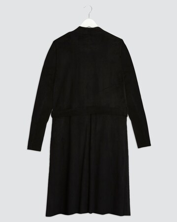 Black Longline Belted Suedette Waterfall Jacket with Jersey Panel Sleeves