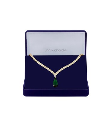Jon Richard Gold Plated Cubic Zirconia Emerald Green Pear Necklace - Gift Boxed