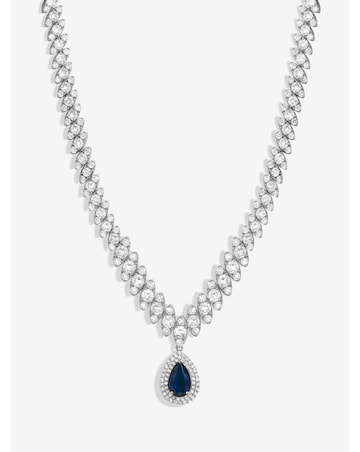 Jon Richard Silver Plated CZ Baguette Navette Blue Sapphire Pear Drop Necklace