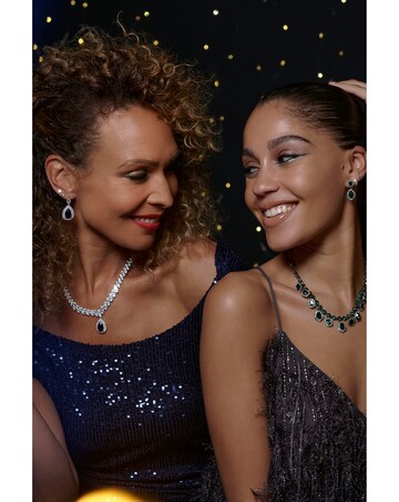 Jon Richard Silver Plated CZ Baguette Navette Blue Sapphire Pear Drop Necklace