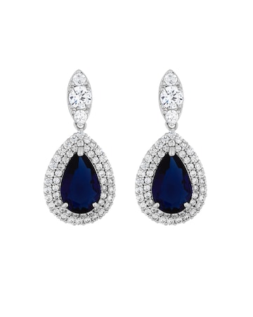 Jon Richard Silver Plated Cubic Zirconia Sapphire Pear Earrings - Gift Boxed