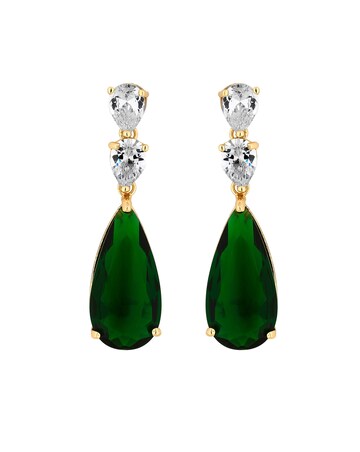 Jon Richard Gold Plated Cubic Zirconia Emerald Green Pear Earrings - Gift Boxed