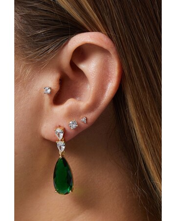 Jon Richard Gold Plated Cubic Zirconia Emerald Green Pear Earrings - Gift Boxed