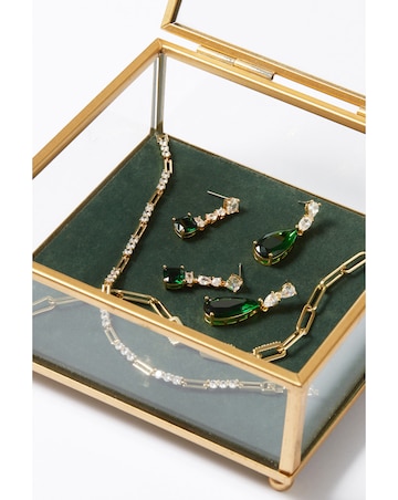 Jon Richard Gold Plated Cubic Zirconia Emerald Green Pear Earrings - Gift Boxed