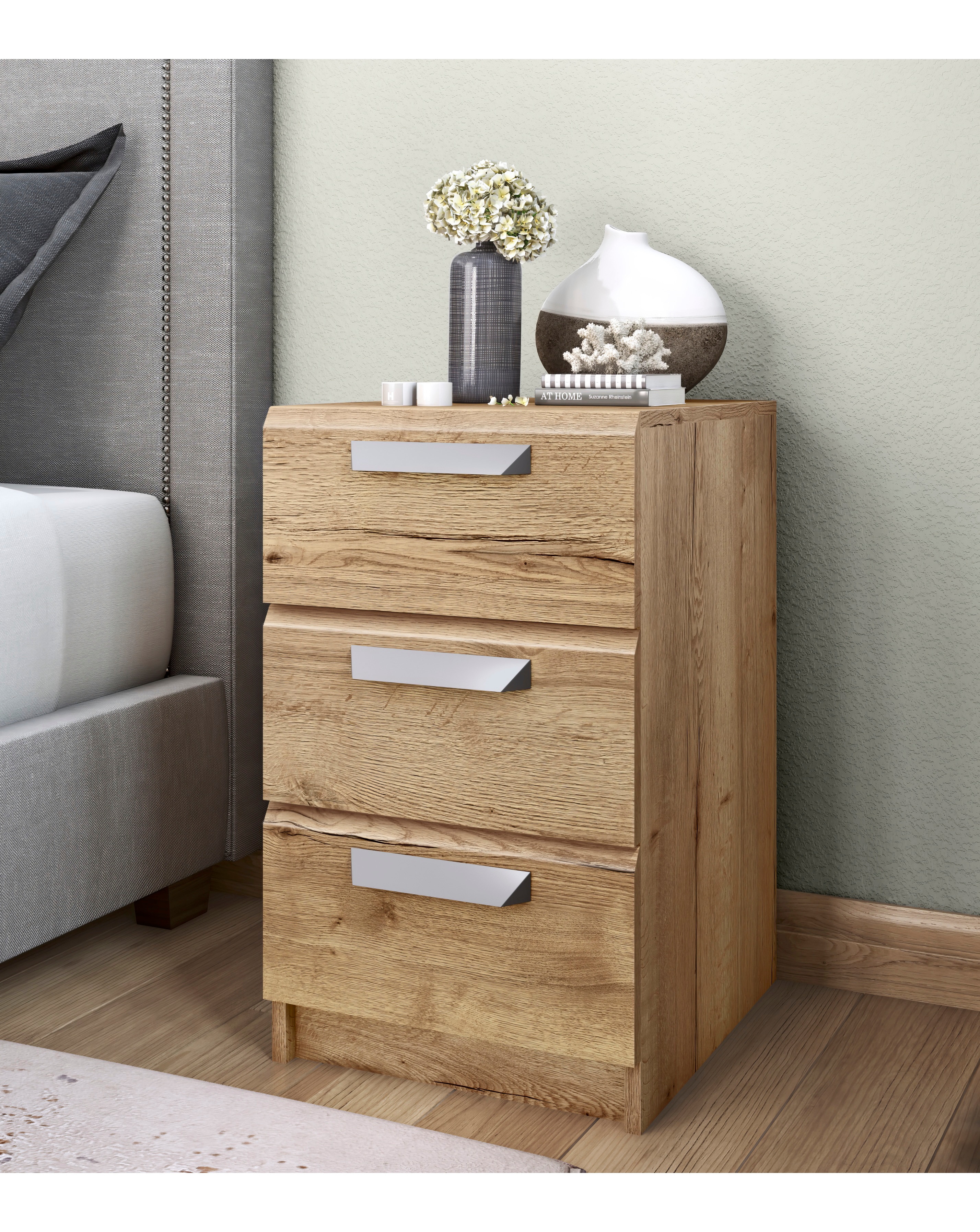 Lugo Assembled 3 Drawer Bedside Table