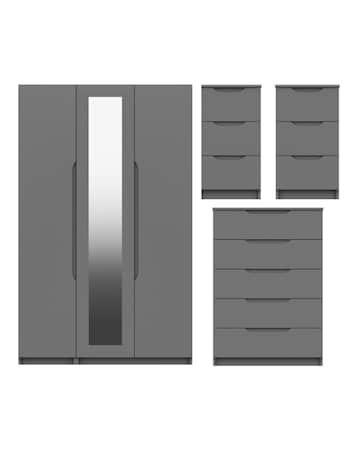 Sorrento High Gloss 4 Piece Bedroom Package (2xBedside, Chest, 3 Door Wardrobe)