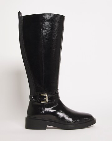 Elasticated Back Buckle High Leg Boot EEE Fit Curvy Calf