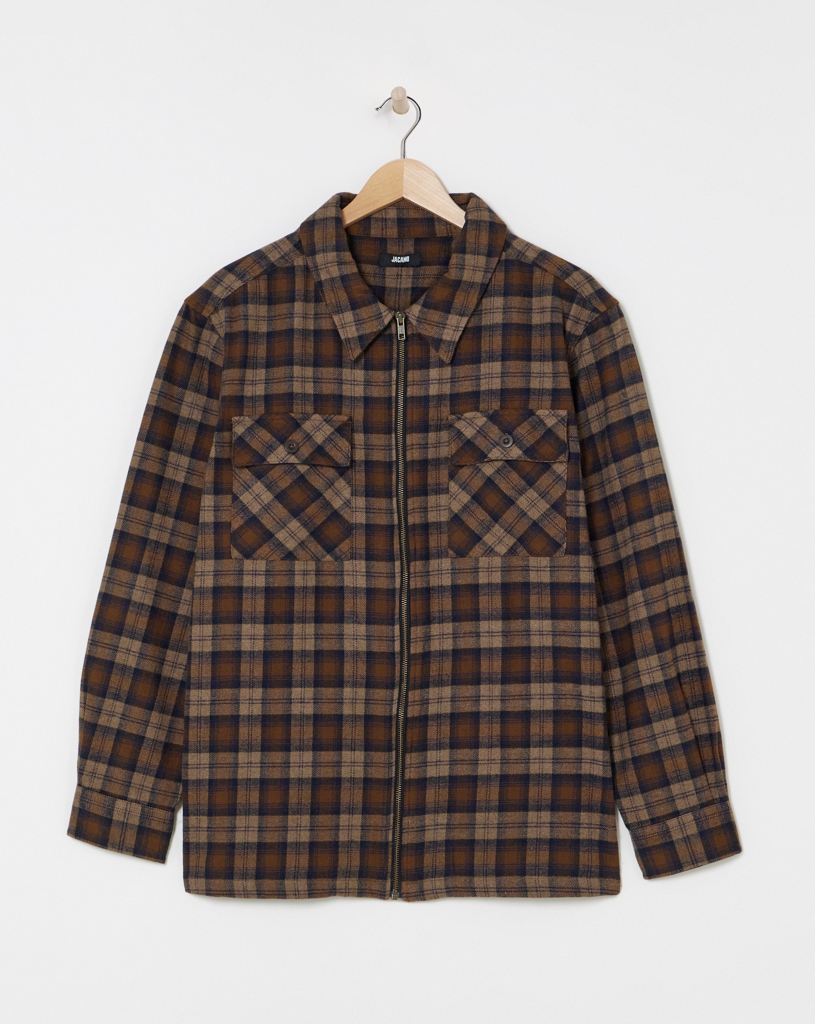 Wool Blend Checked Zip Through Overshirt
