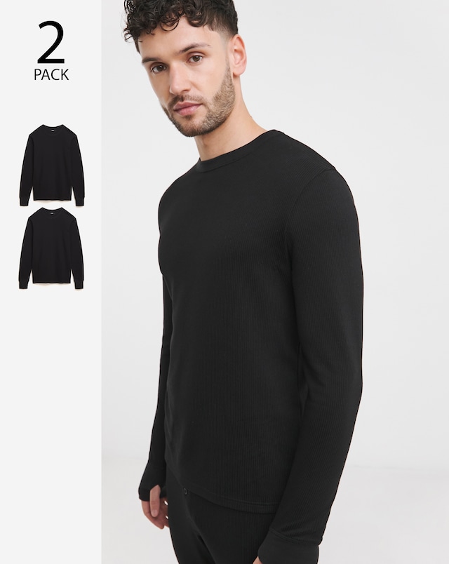 2 Pack Black LS Thermal T-Shirts