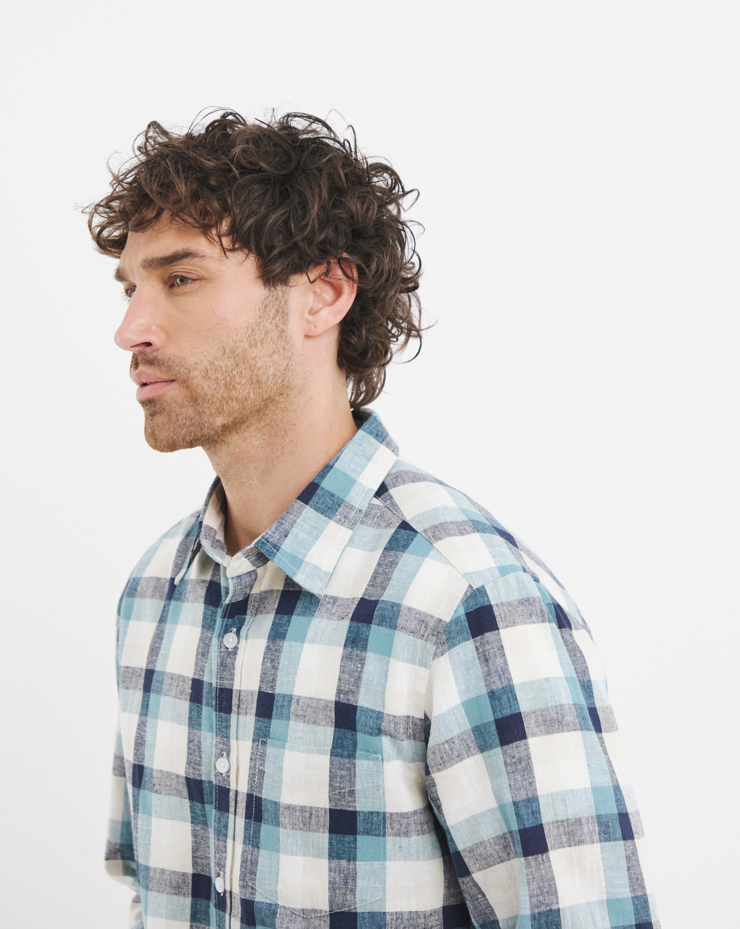 Long Sleeve Linen Check Shirt