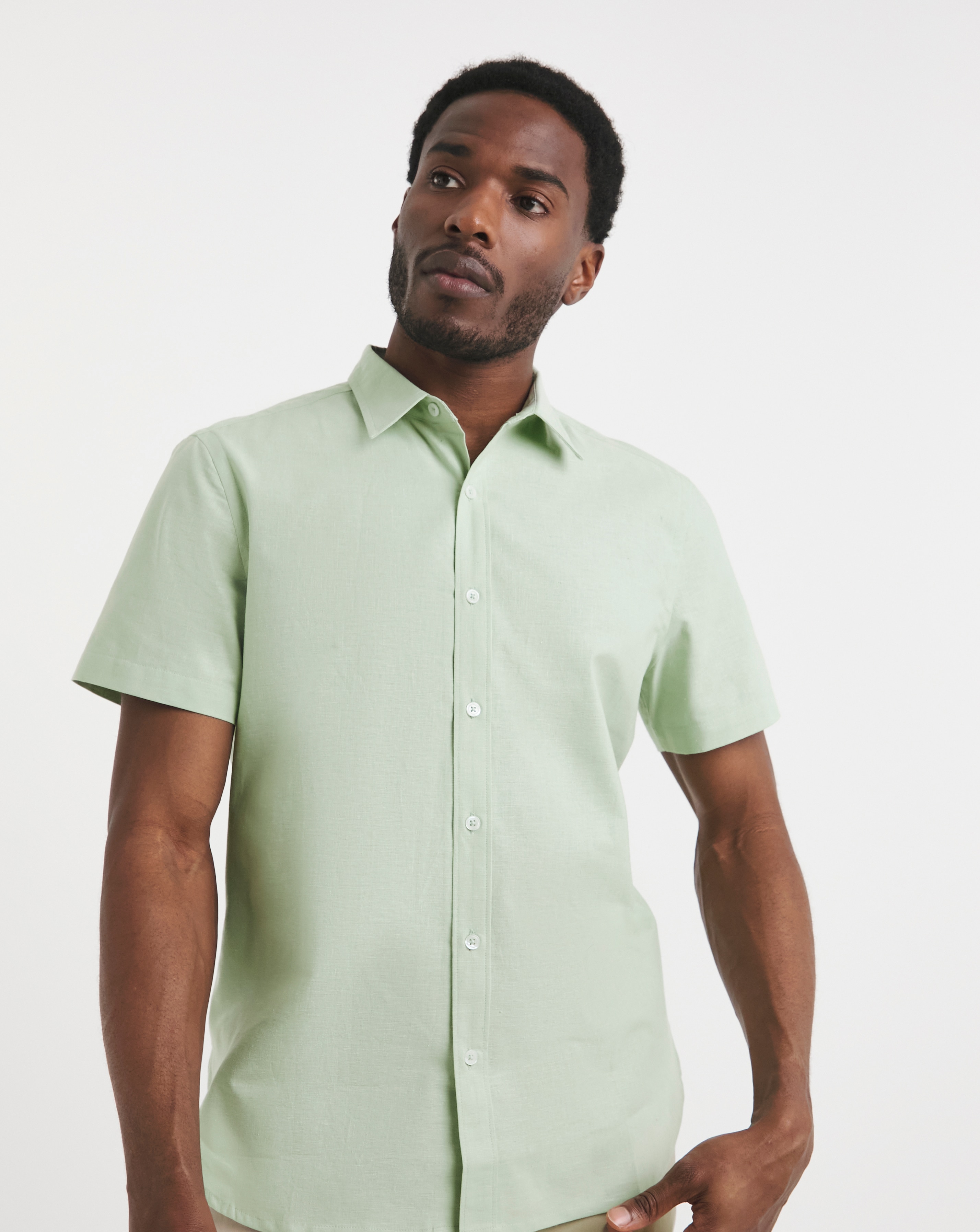 Short Sleeve Linen Blend Shirt