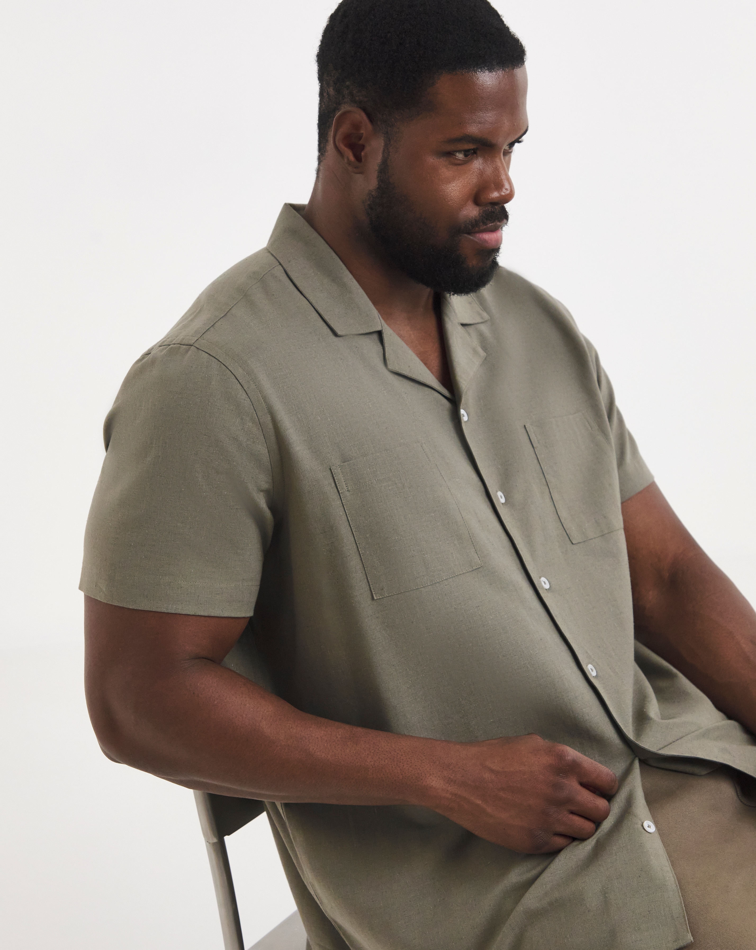 Short Sleeve Revere Linen Blend Shirt