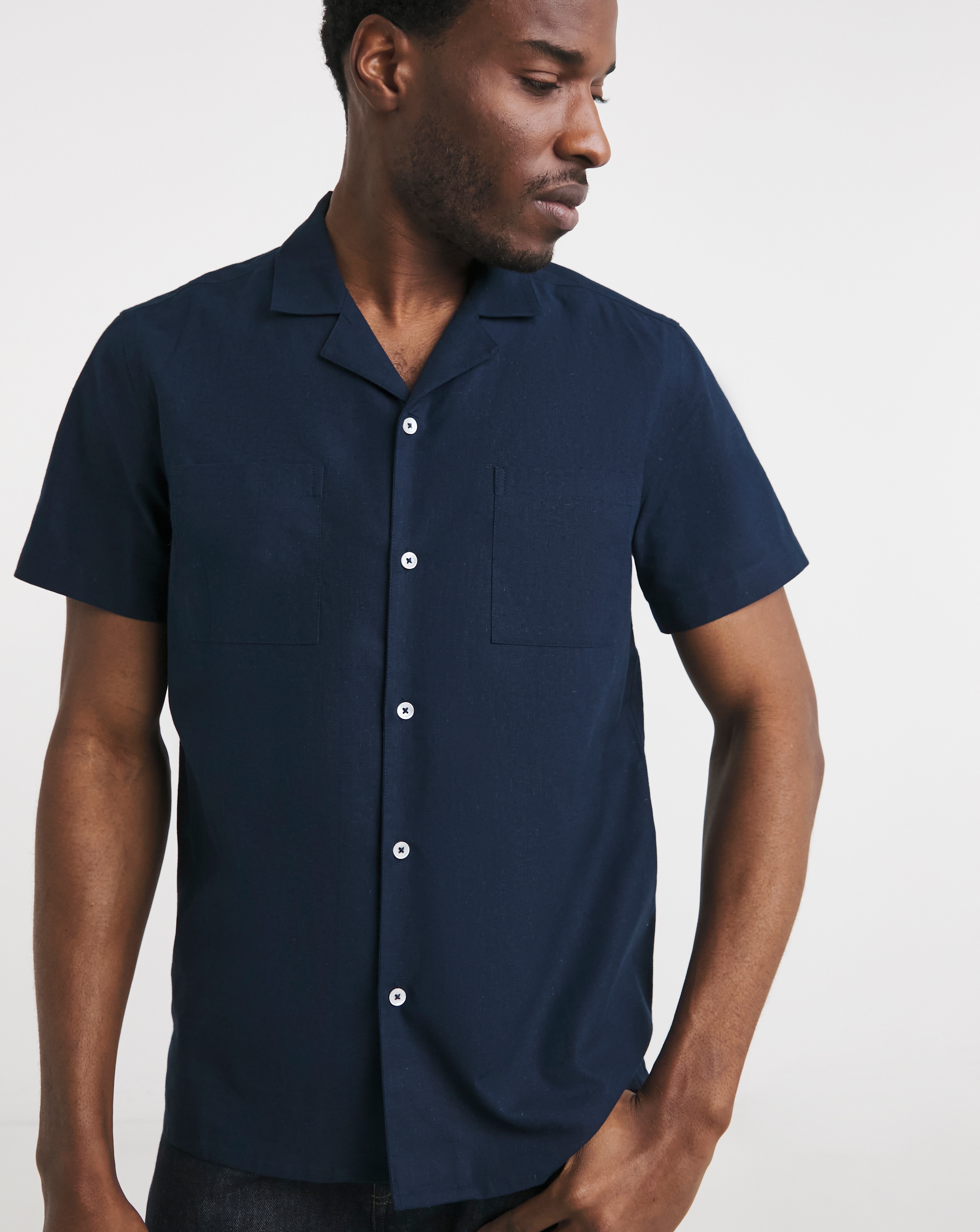 Short Sleeve Revere Collar Linen Shirt