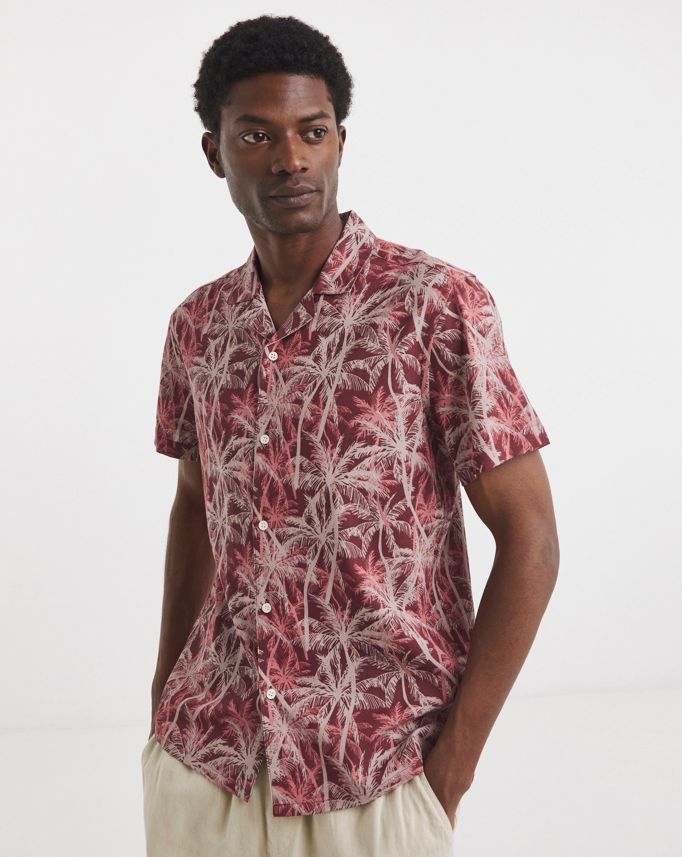 Palm Print Revere Collar Shirt