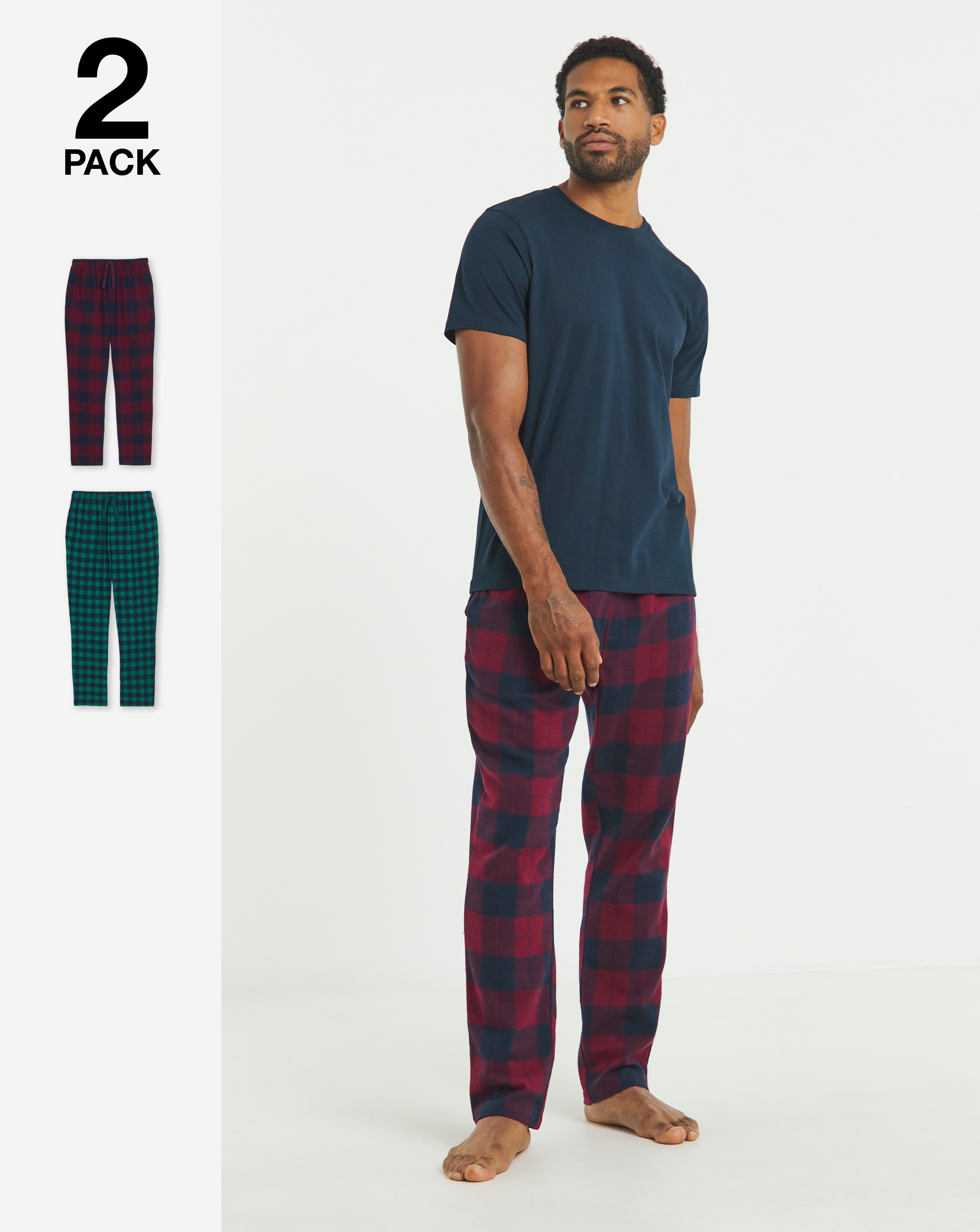 2 Pack Brushed Flannel Check Pyjamas