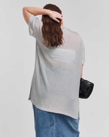 Silver Metallic Longline Side Split T-Shirt