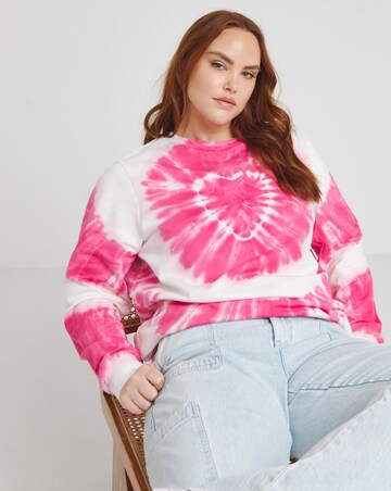 Simply Be Pink & White Heart Tie Dye Sweatshirt