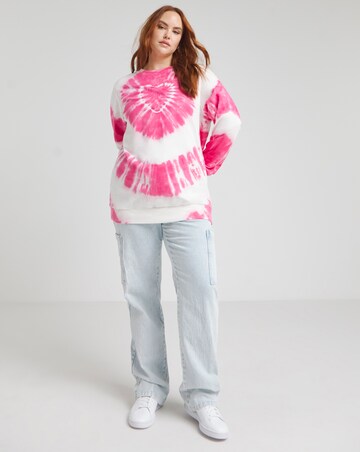 Simply Be Pink & White Heart Tie Dye Sweatshirt