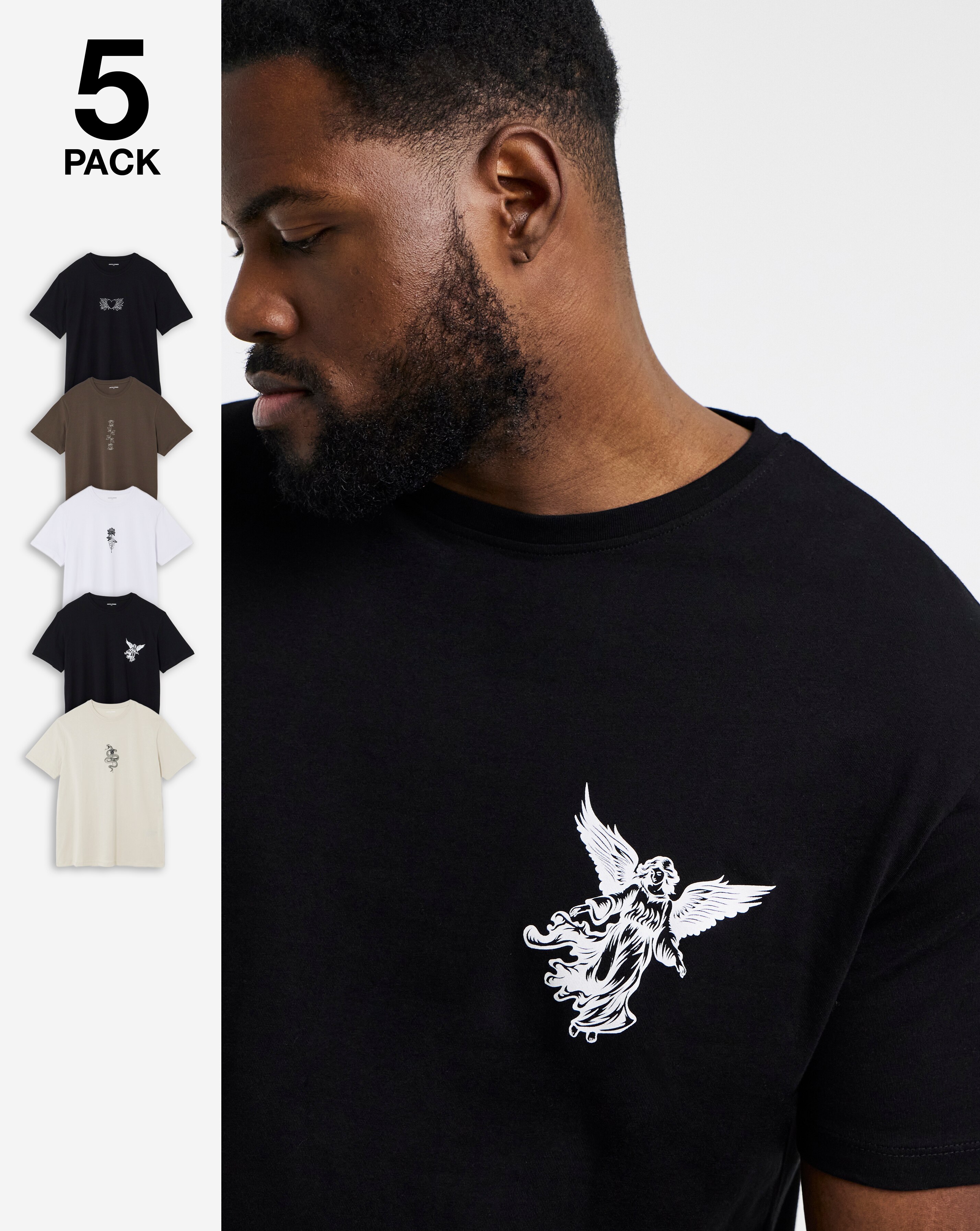 Jack & Jones Wolfie Graphic T-Shirt 5 Pack - Multi