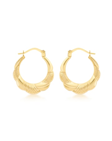 9CT Gold Patterned Scallop-Edge Earrings
